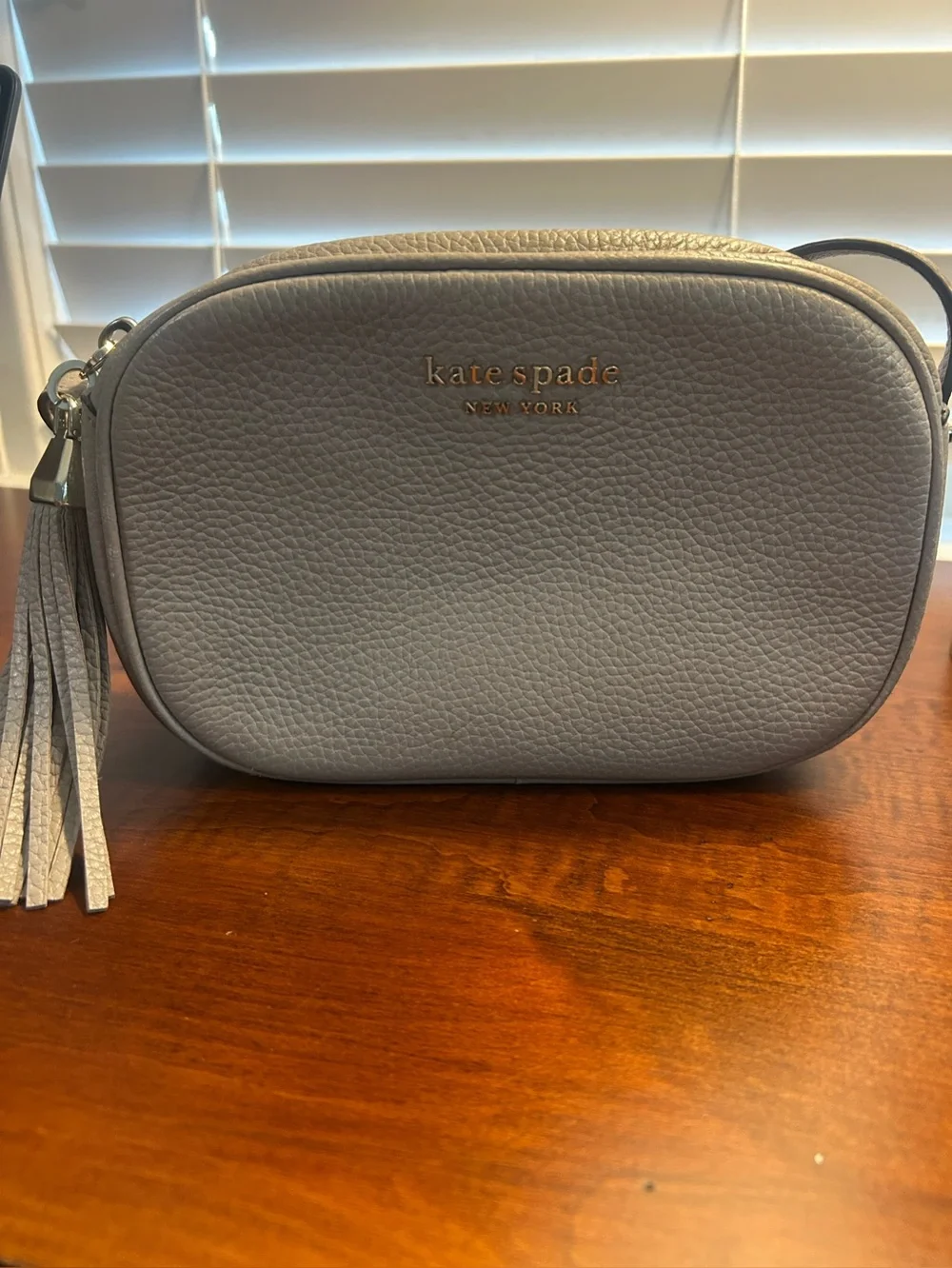 kate spade Gray Pebbled Leather Crossbody with Tassel